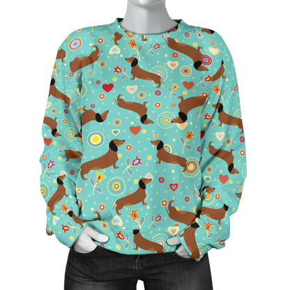Dachshund with Floral Print Pattern Women Long Sleeve Sweatshirt