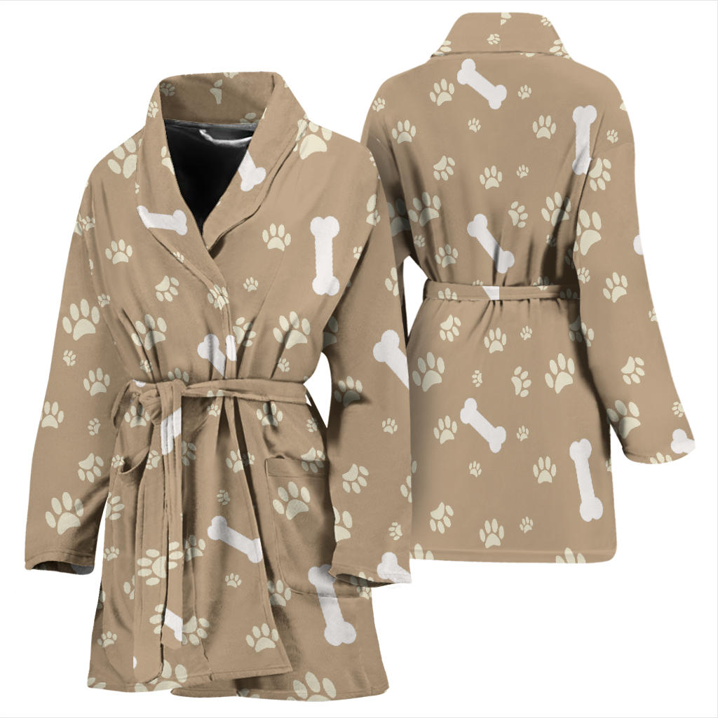 Dog Bone Paw Pattern Print Design 01 Women Bathrobe