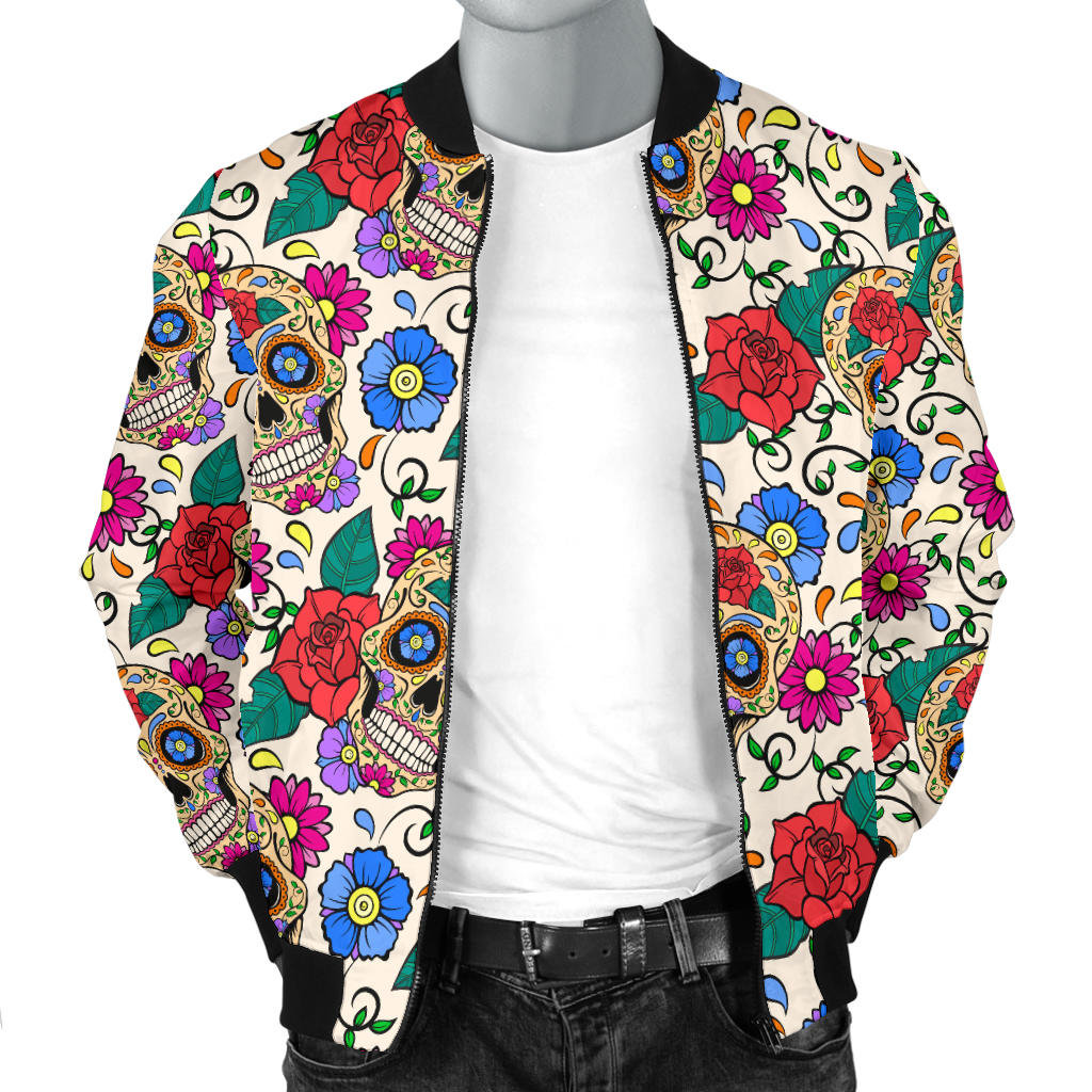 Sugar Skull Colorful Themed Print Men Bomber Jacket