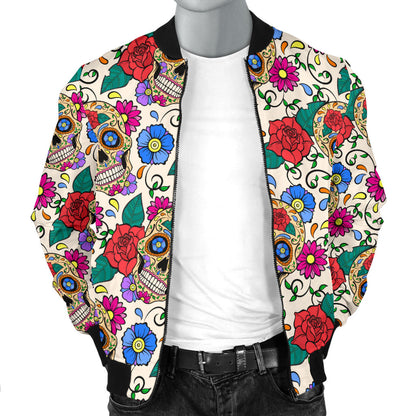 Sugar Skull Colorful Themed Print Men Bomber Jacket