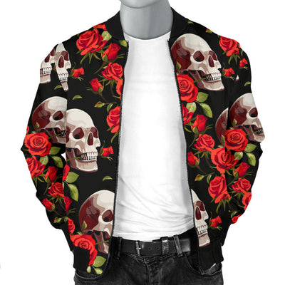 Red Rose Skull Design Print Men Bomber Jacket