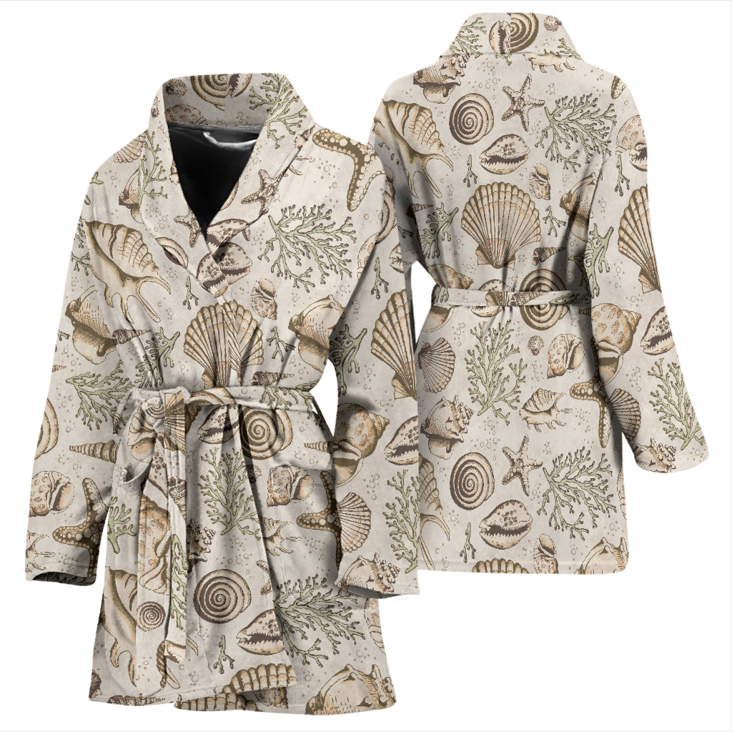 Seashell Print Design LKS304 Women Bathrobe