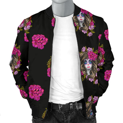 Day of the Dead Makeup Girl Men Bomber Jacket