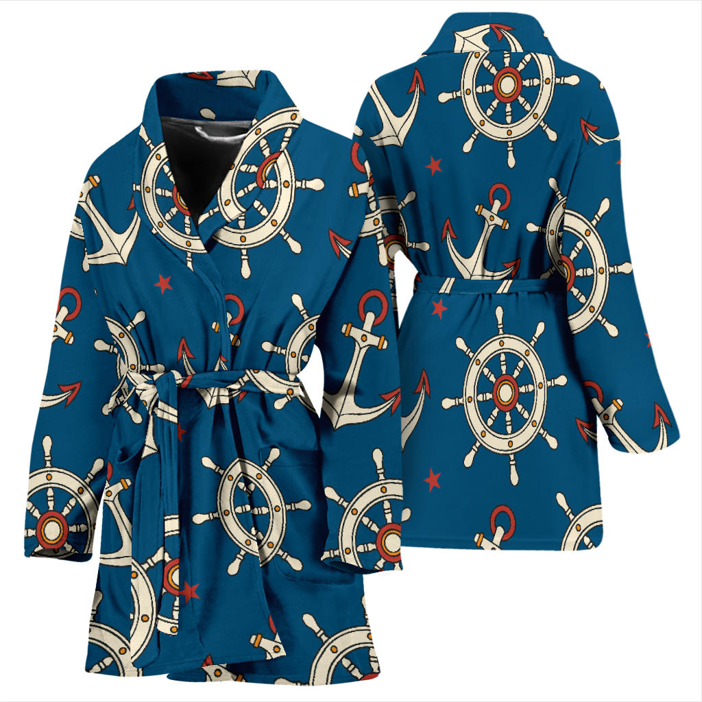 Anchor Pattern Print Design 02 Women Bathrobe