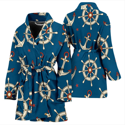 Anchor Pattern Print Design 02 Women Bathrobe