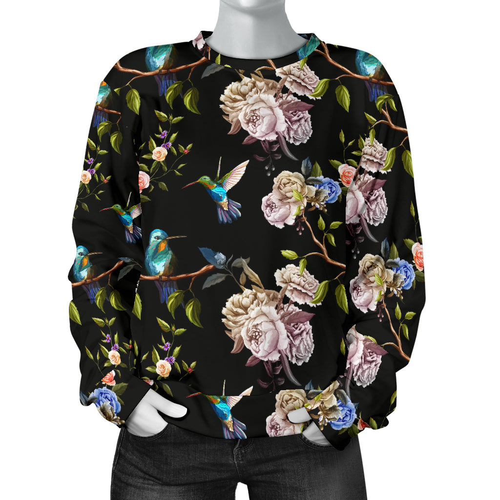 Hummingbird Flower Themed Print Women Long Sleeve Sweatshirt