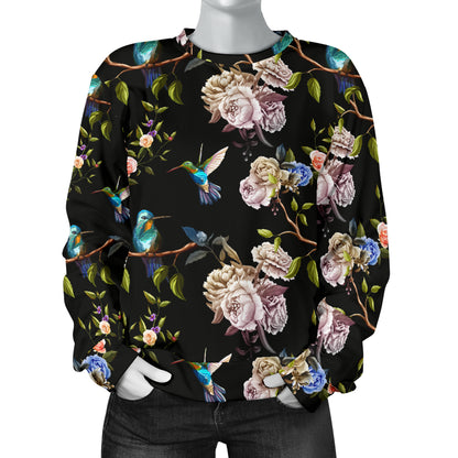Hummingbird Flower Themed Print Women Long Sleeve Sweatshirt