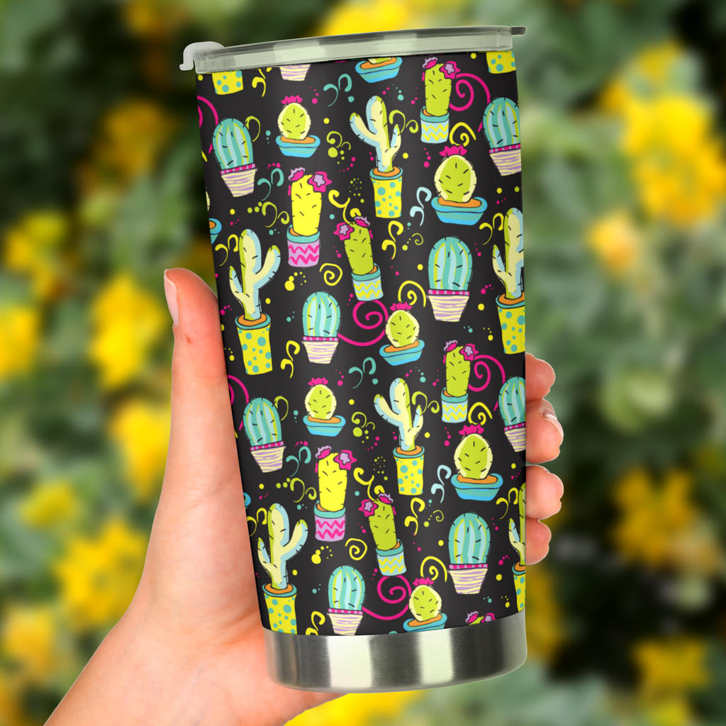 Cactus Neon Style Print Pattern Tumbler