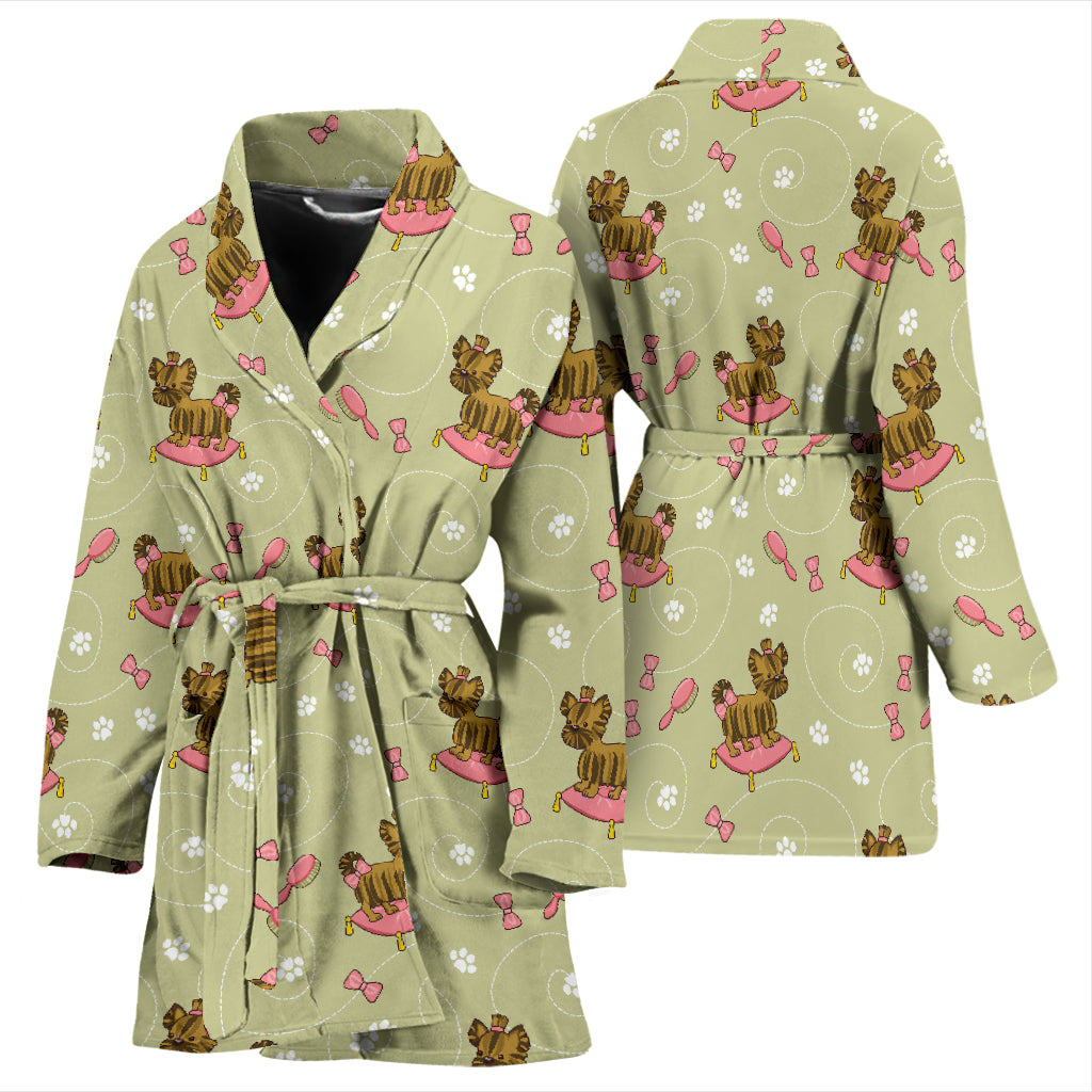 Yorkshire Cute Terriers Print Design LKS301 Women Bathrobe