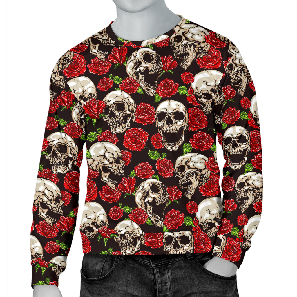 Skull Roses Design Themed Print Men Long Sleeve Sweatshirt