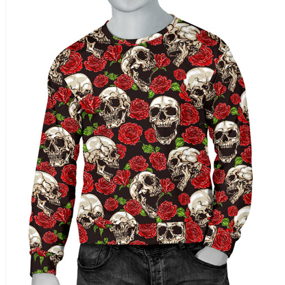 Skull Roses Design Themed Print Men Long Sleeve Sweatshirt