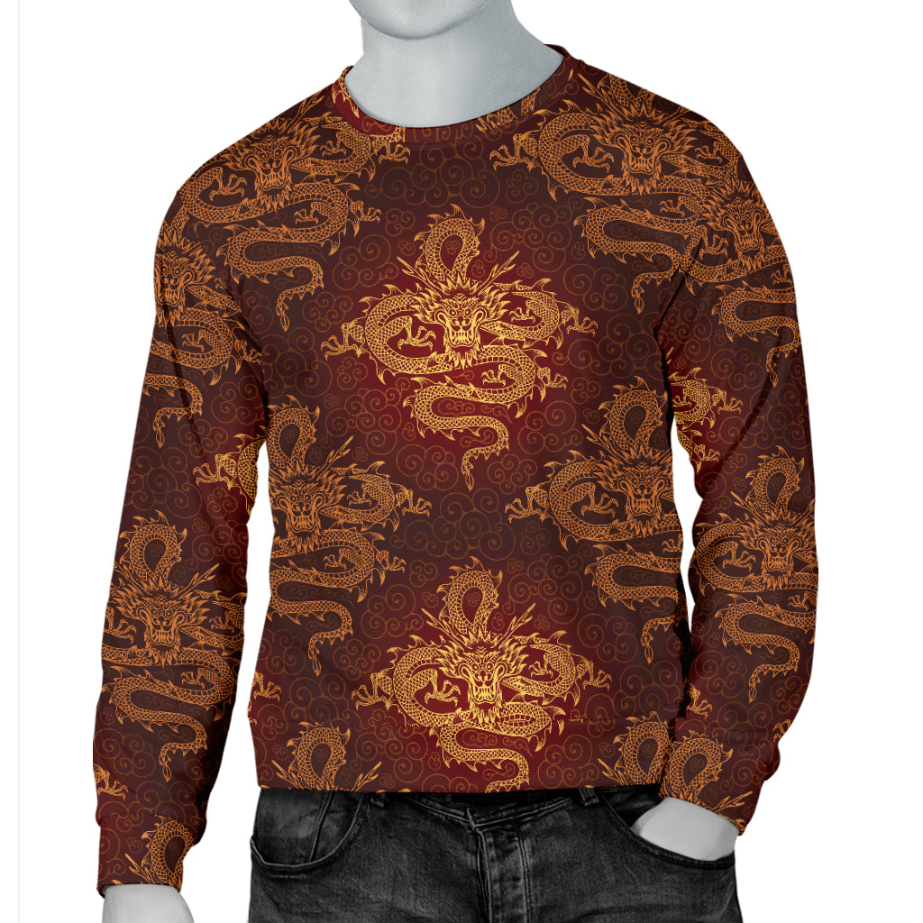 Chinese Dragons Gold Design Men Long Sleeve Sweatshirt