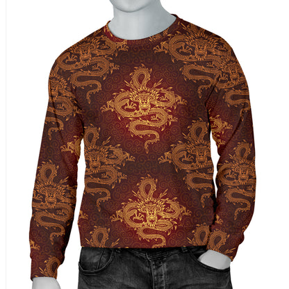 Chinese Dragons Gold Design Men Long Sleeve Sweatshirt