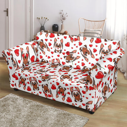 Silky Terriers Heart Print Design LKS302 Loveseat Couch Slipcover