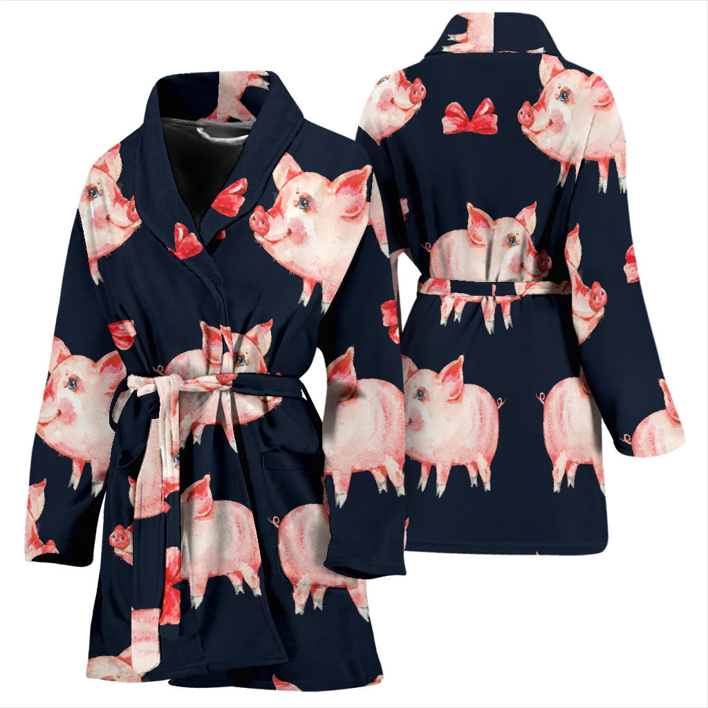 Pig Cute Pattern Print Design 02 Women Bathrobe