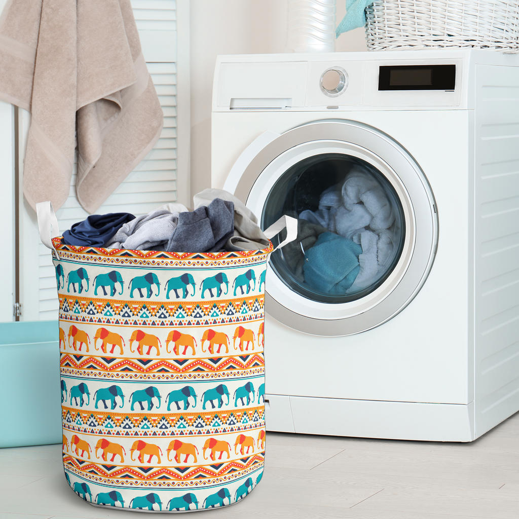 Elephant Aztec Ethnic Print Pattern Laundry Basket