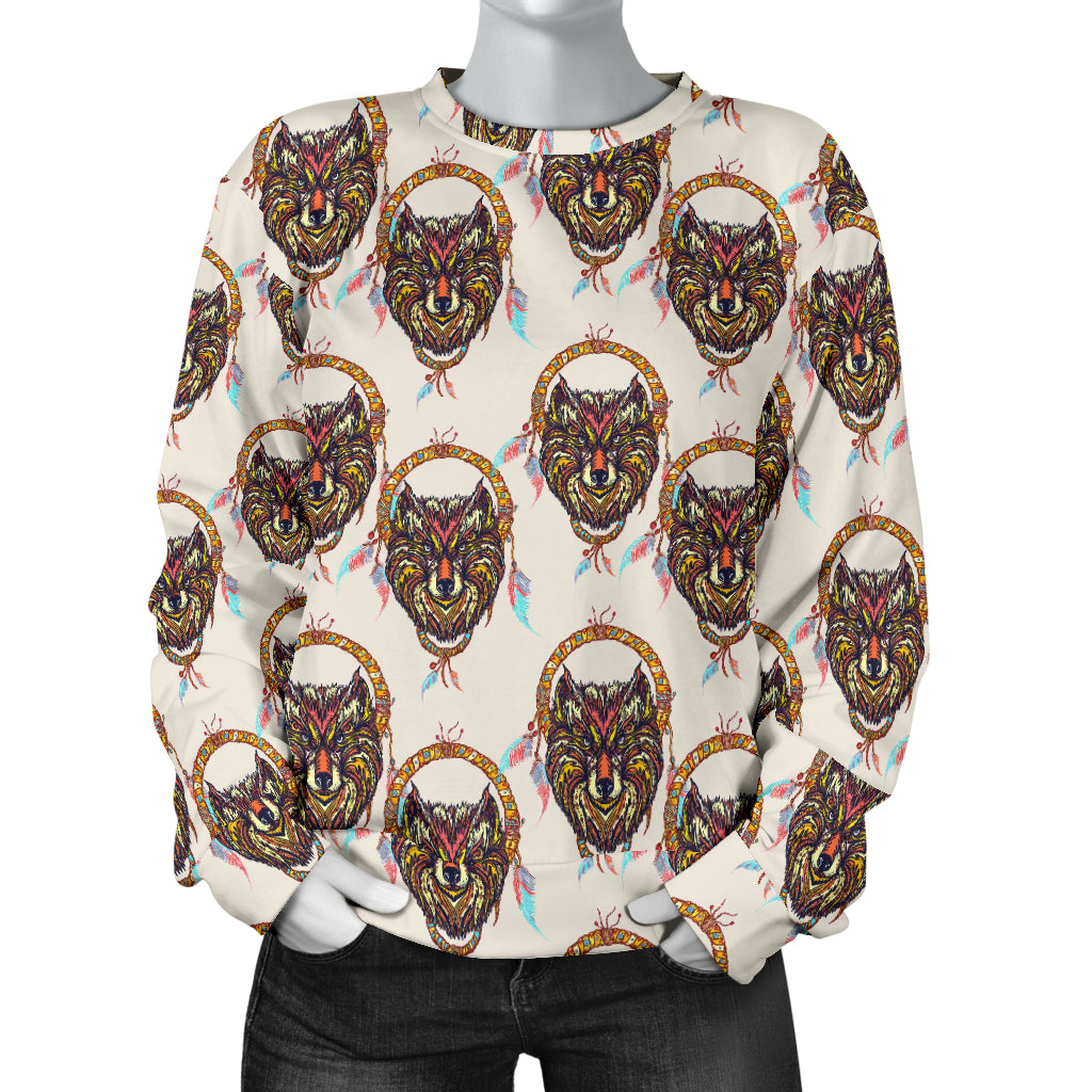 Wolf Tribal Dream Catcher Design Print Women Long Sleeve Sweatshirt