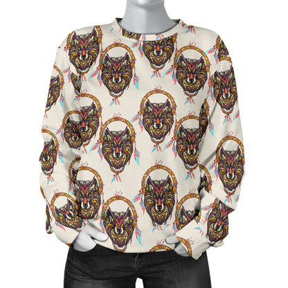 Wolf Tribal Dream Catcher Design Print Women Long Sleeve Sweatshirt