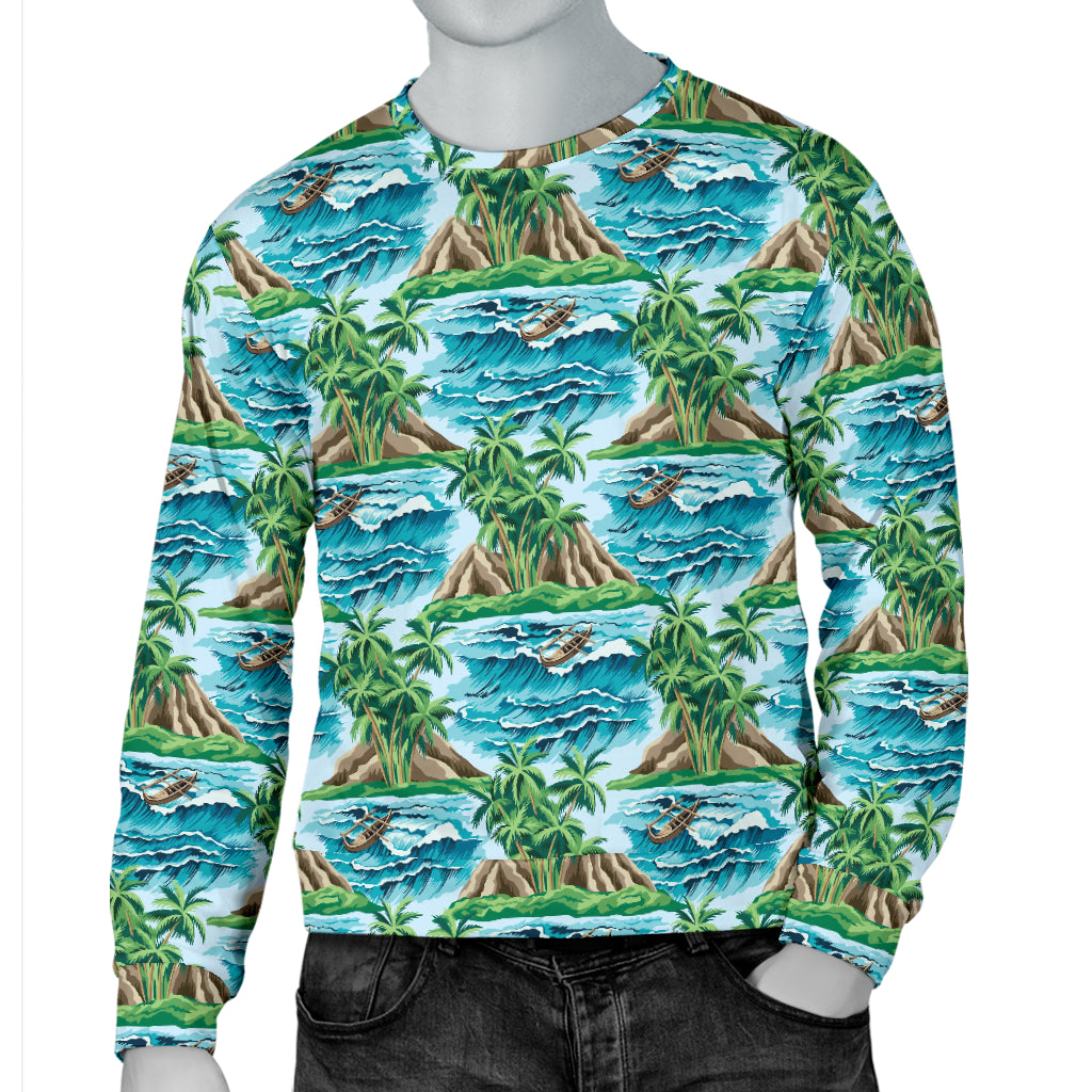 Palm Tree Hawaiian Themed Design Print Men Long Sleeve Sweatshirt