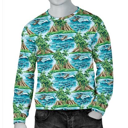 Palm Tree Hawaiian Themed Design Print Men Long Sleeve Sweatshirt