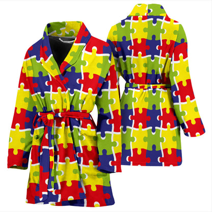 Autism Awareness Pattern Print Design 03 Women Bathrobe