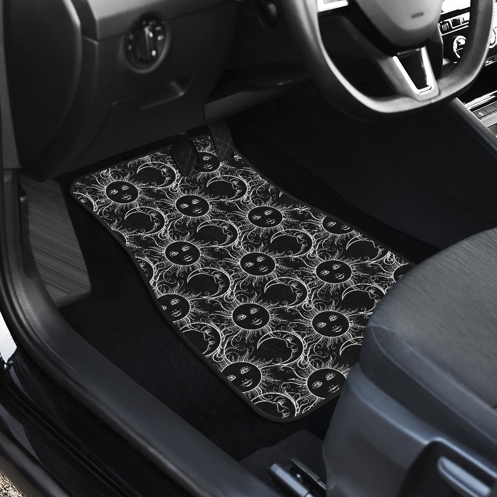 Sun Moon White Design Themed Print Car Floor Mats Front Back