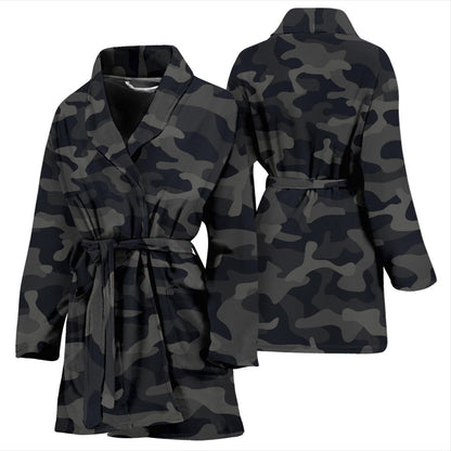Camo Black Pattern Print Design 02 Women Bathrobe