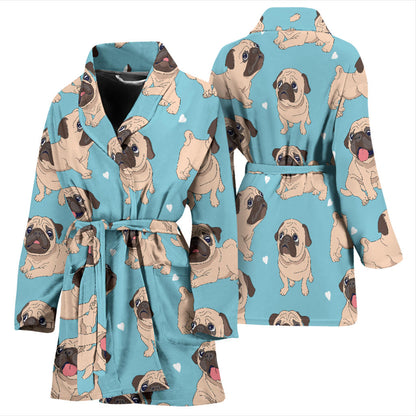 Pug Pattern Print Design A03 Women Bathrobe