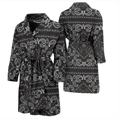 Bandana Black White Print Design LKS302 Men Bathrobe