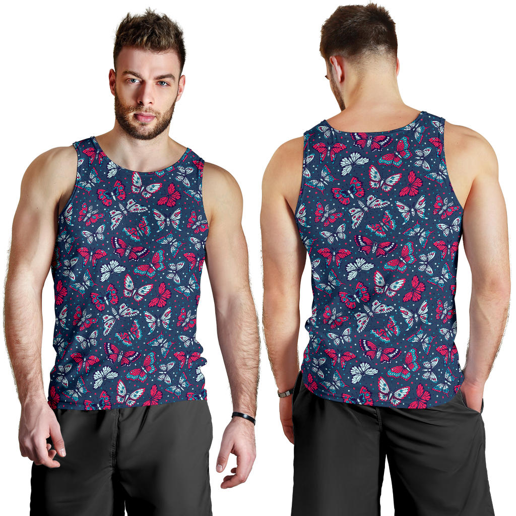 Butterfly Red Deep Blue Print Pattern Men Tank Top