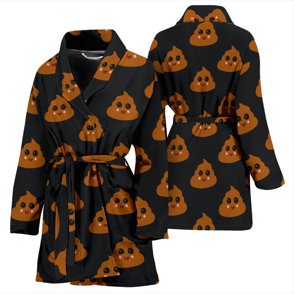 Poop Emoji Pattern Print Design A01 Women Bathrobe