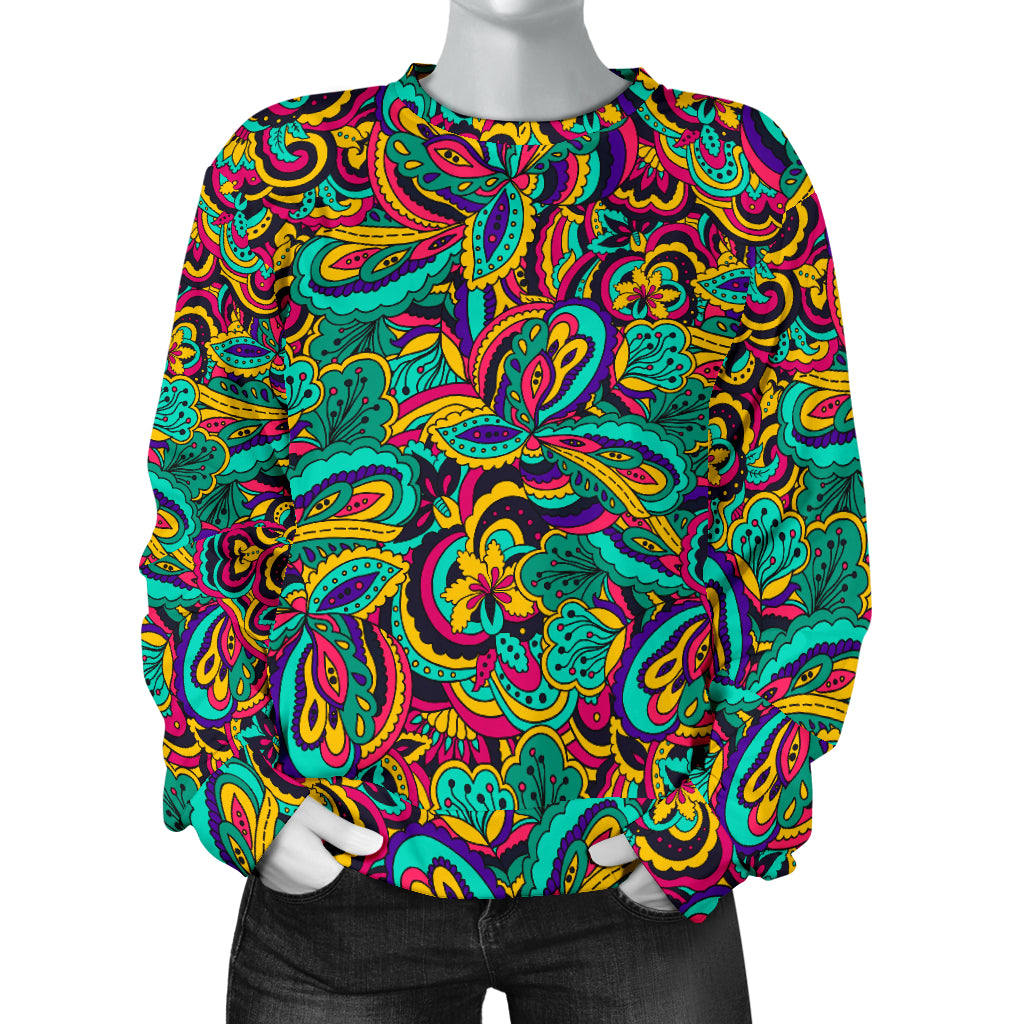 Psychedelic Trippy Floral Design Women Long Sleeve Sweatshirt