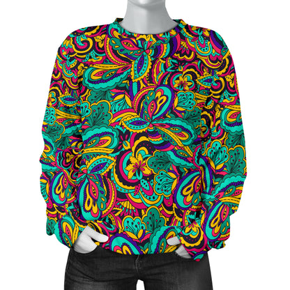 Psychedelic Trippy Floral Design Women Long Sleeve Sweatshirt