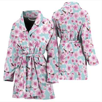 Cherry Blossom Pattern Print Design 01 Women Bathrobe