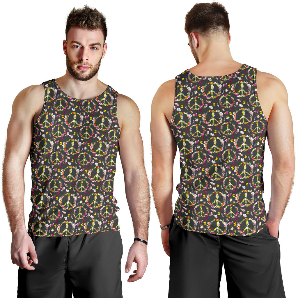 Peace Sign flowers Design Print Men Tank Top