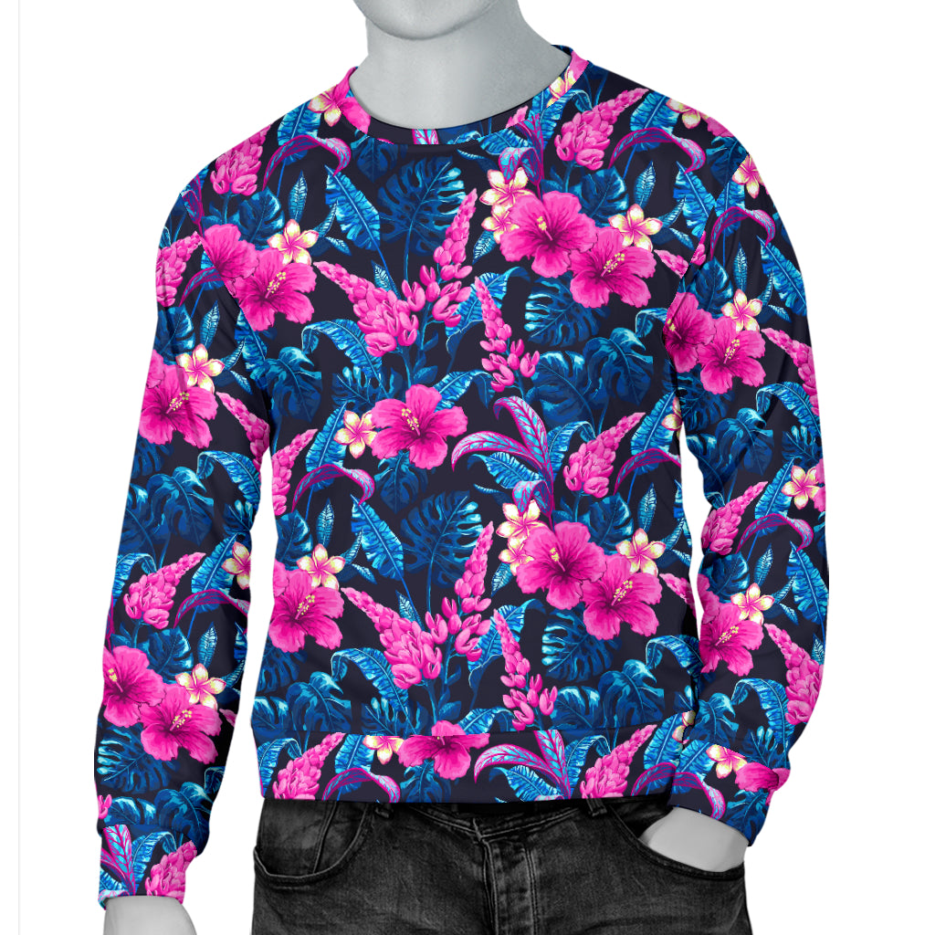 Tropical Folower Pink Themed Print Men Long Sleeve Sweatshirt