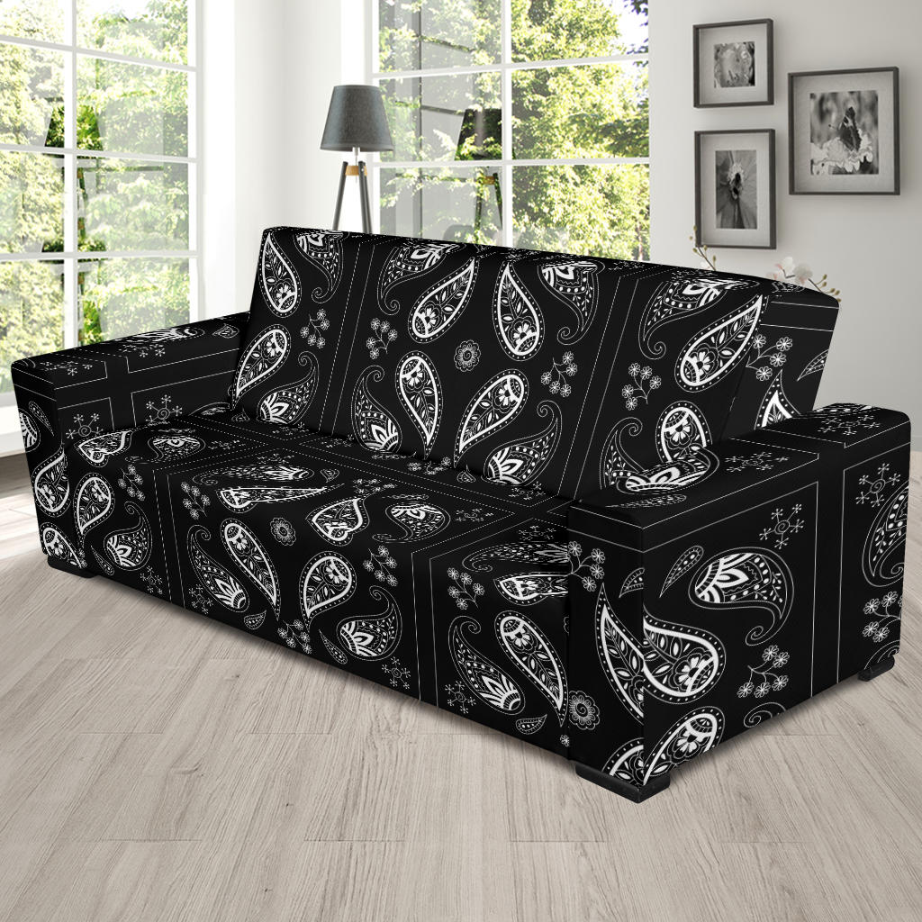 Bandana Paisley Black Print Design LKS308 Sofa Slipcover
