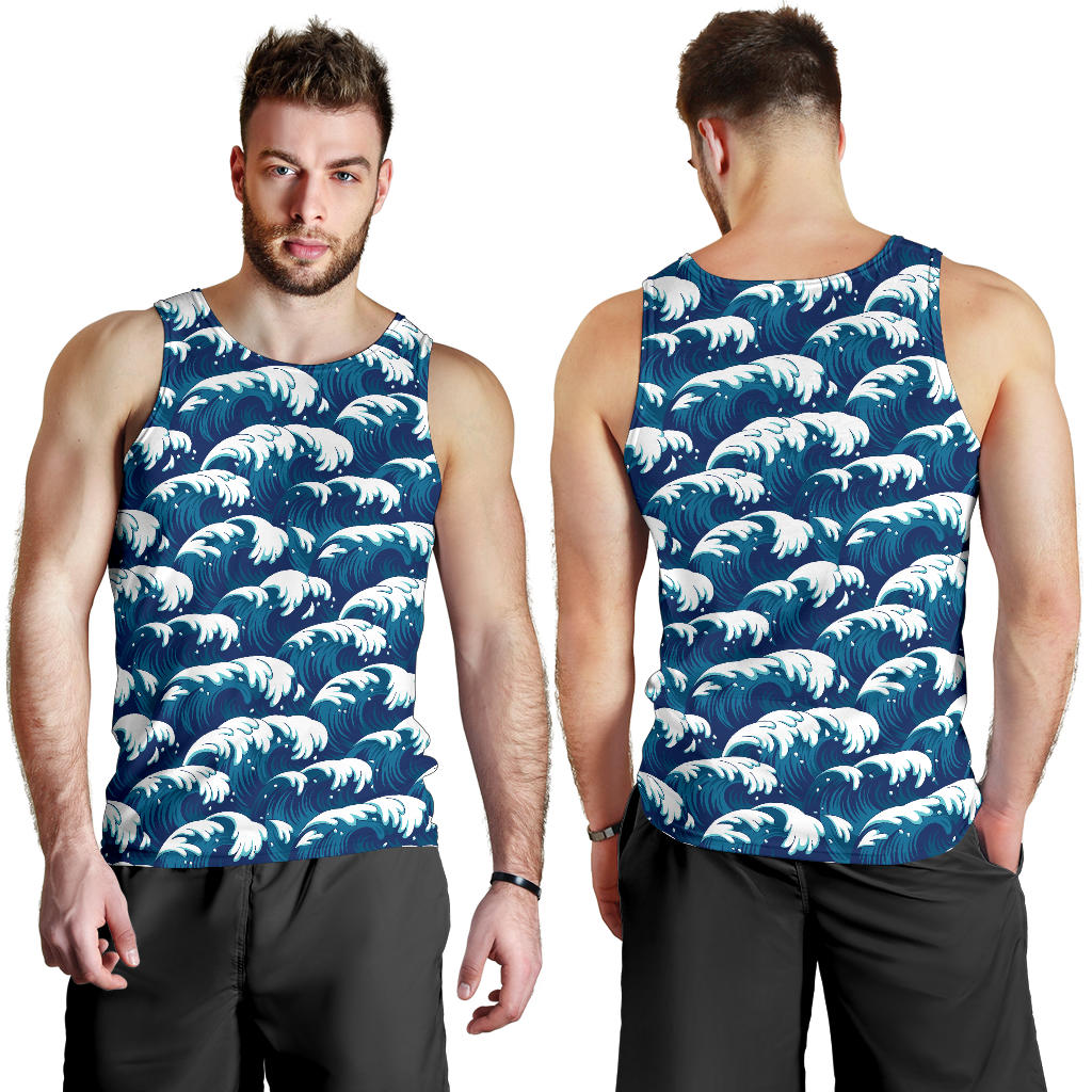 Ocean Wave Pattern Print Men Tank Top