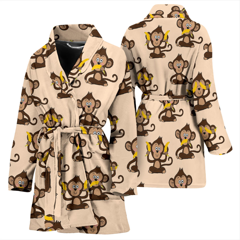 Monkey Pattern Print Design 03 Women Bathrobe