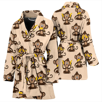 Monkey Pattern Print Design 03 Women Bathrobe