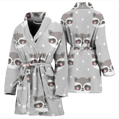 Raccoon Pattern Print Design A04 Women Bathrobe