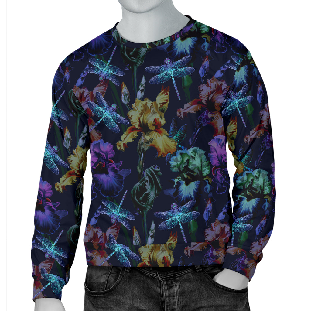 Dragonfly With Floral Print Pattern Men Long Sleeve Sweatshirt