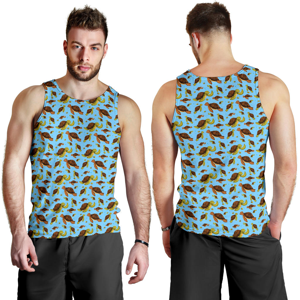 Hello Sea Turtle Print Pattern Men Tank Top