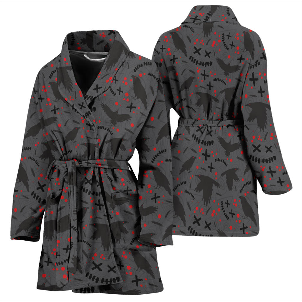 Crow Pattern Print Design 02 Women Bathrobe