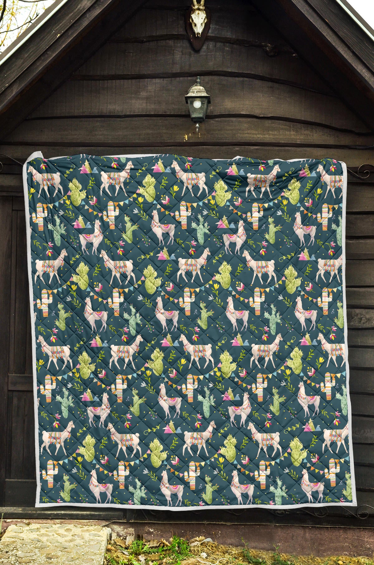 Llama with Cactus Design Print Quilt Bedspread