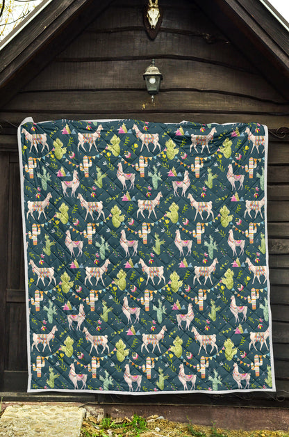 Llama with Cactus Design Print Quilt Bedspread