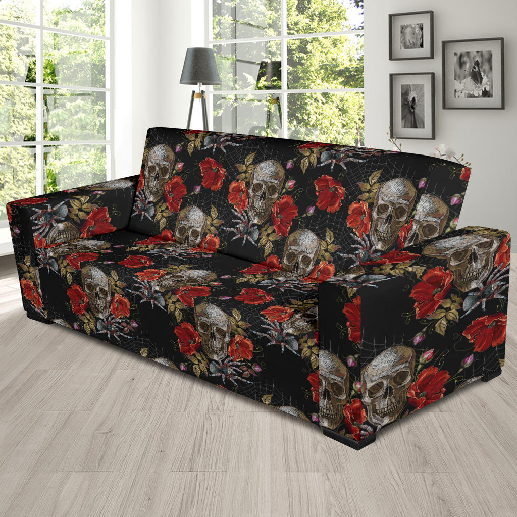 Spider Web Skull Rose Print Design LKS305 Sofa Slipcover