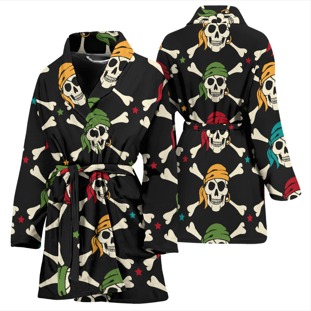Pirate Pattern Print Design A01 Women Bathrobe