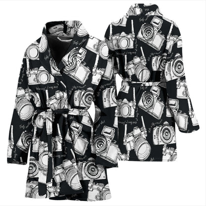 Camera Pattern Print Design 01 Women Bathrobe