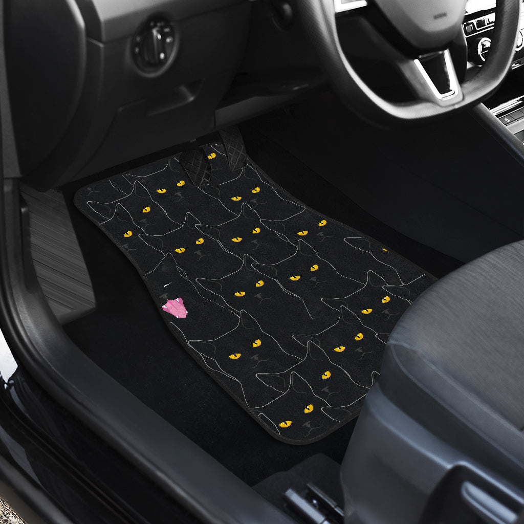 Black Cat Yellow Eyes Print Pattern Car Floor Mats Front Back